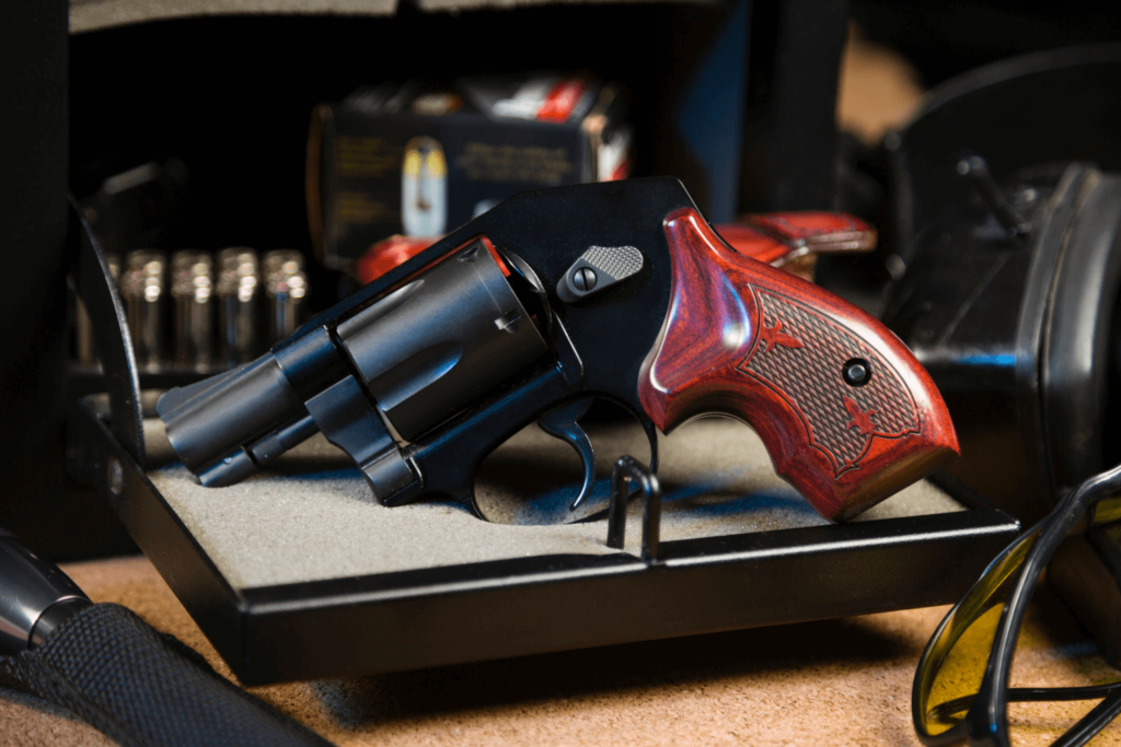 Revolver Hand Gun with a Gun Safe and Shooting Accessories