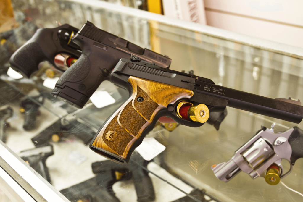 Guns in a Display Case at a Gun Show