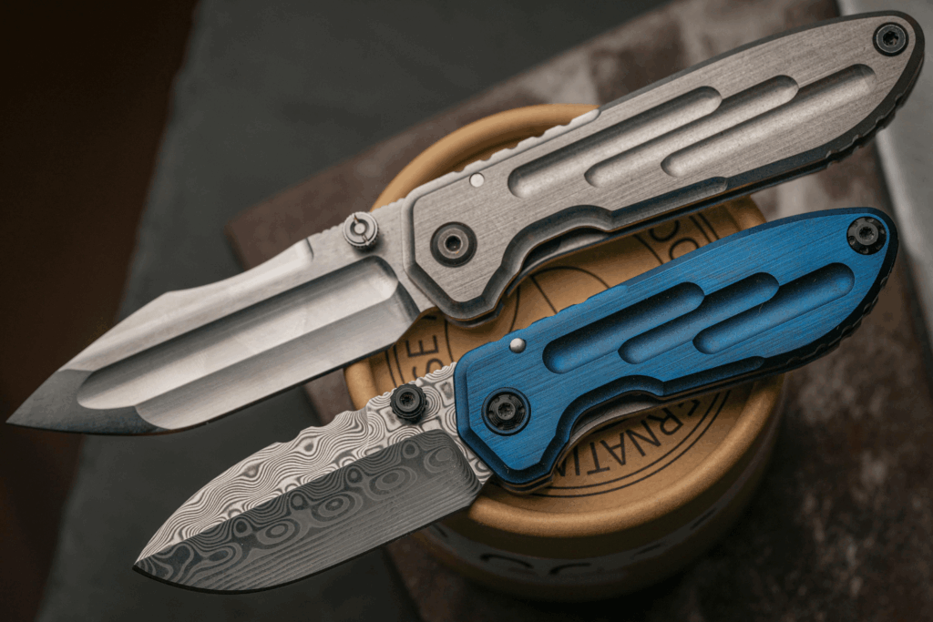 Two Modern Folding Knives on a Table